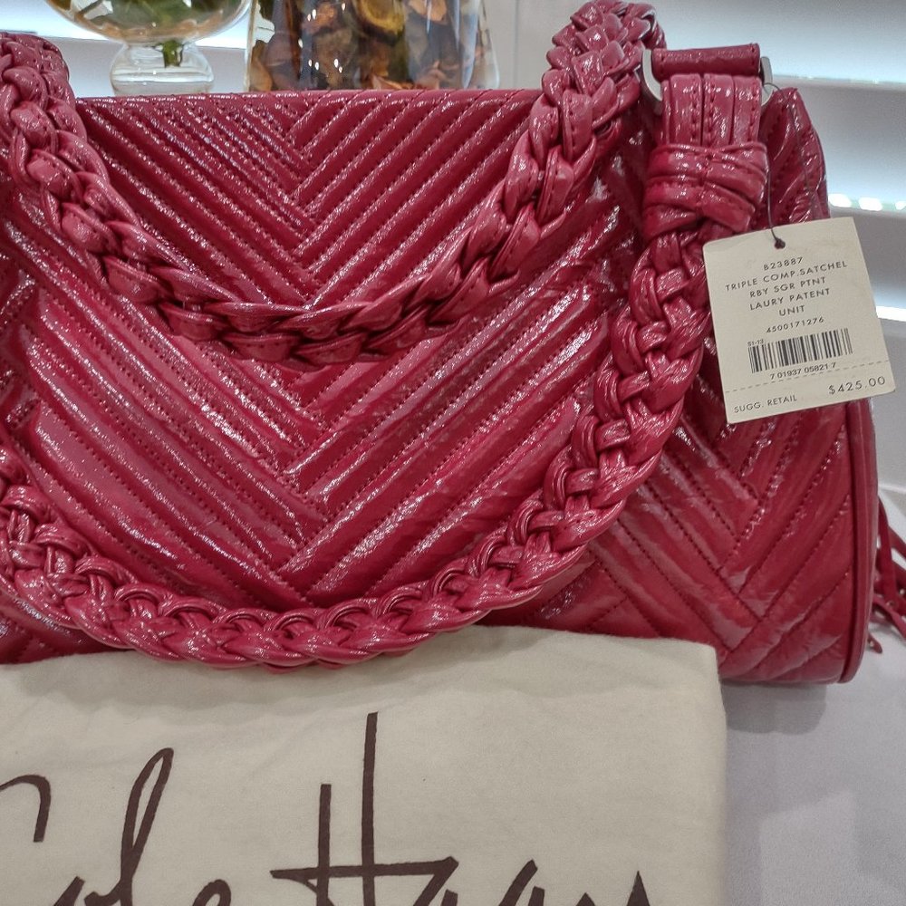 Cole Haan Laury Ruby Red Patent Leather Triple Comp. Satchel - Picture 4 of 6